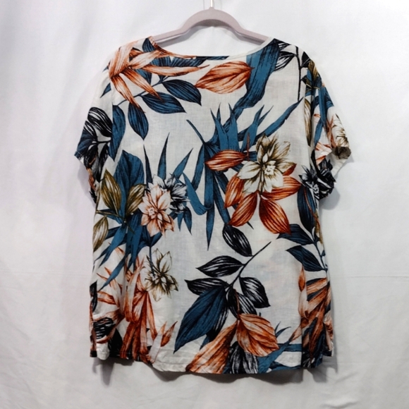C&C California Tropical Print Linen Shirt Women's XL  Multicolor Floral Beach - Picture 5 of 7